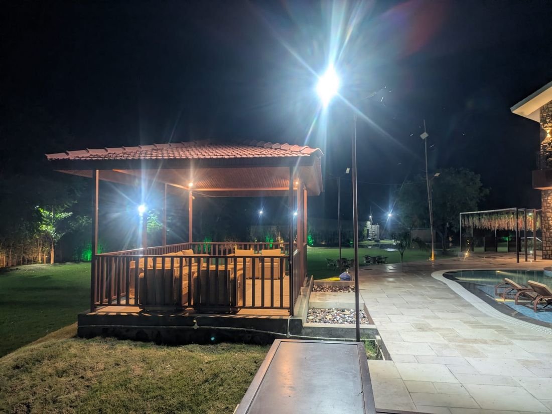 The timber pavilion and lawn at Palmwood Hills, set for a private celebration